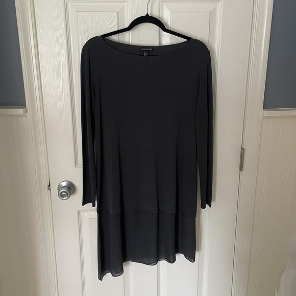 Eileen Fisher Ballet Neck Silk Jersey Dress Tunic Shirt GRAY Size Small